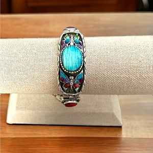 Stunning Fire Opal & Turquoise in Solid Sterling Silver Bracelet